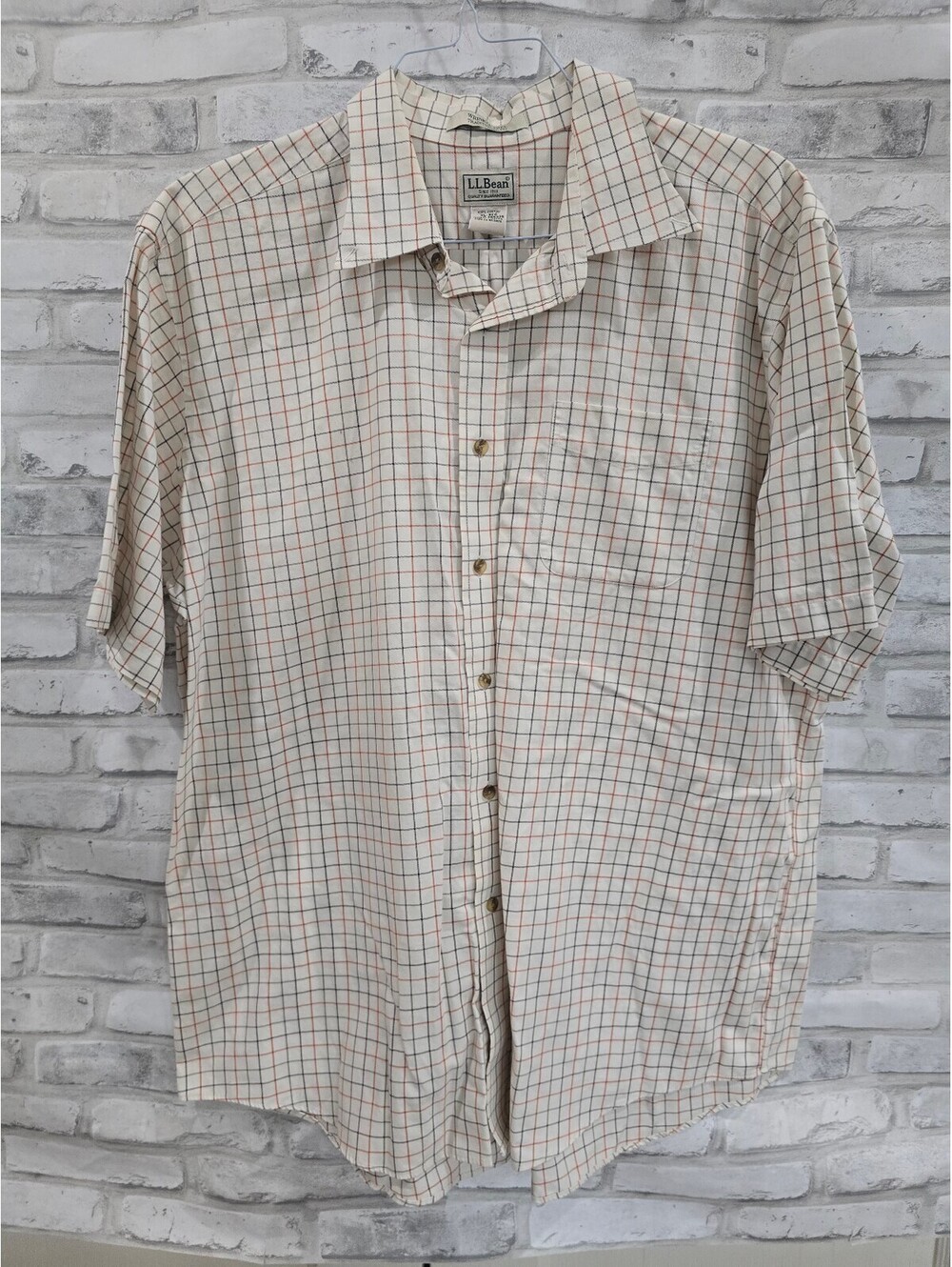 LL Bean Button Up Short Sleeve Plaid Traditional Wrinkle Resistant Men's XL